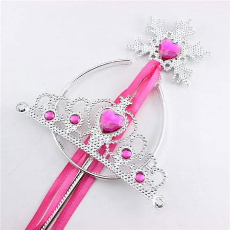 Princess Dress Up Accessories Tiara Crown and Snowflake Wand Set Children Cosplay Accessories Color:Rose