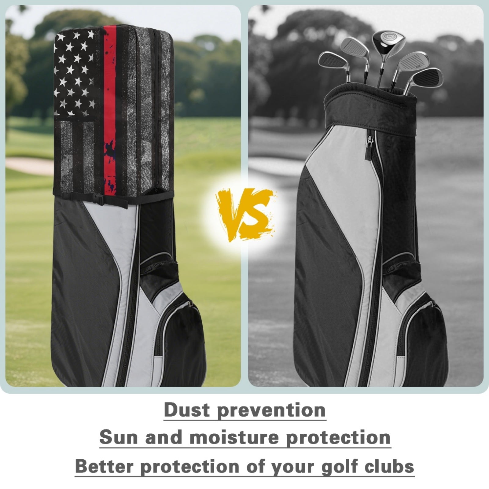 Yuyamidu American Flag Golf Bag Cover Portable Golf Bag Rain Cover Red Line Golf Caddy Bags Covers Golf Gifts for Women Universal Golf Club Bag Accessories