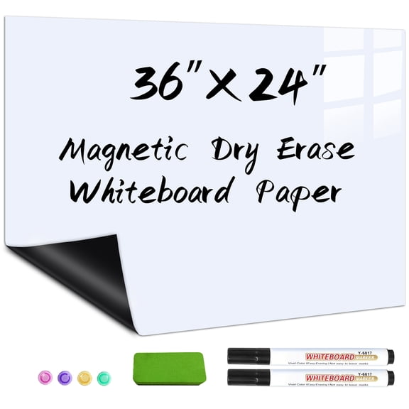 ZHIDIAN Magnetic Whiteboard Contact Paper 36" x 24", Dry Erase White Board Sticker with Non-Adhesive Backing
