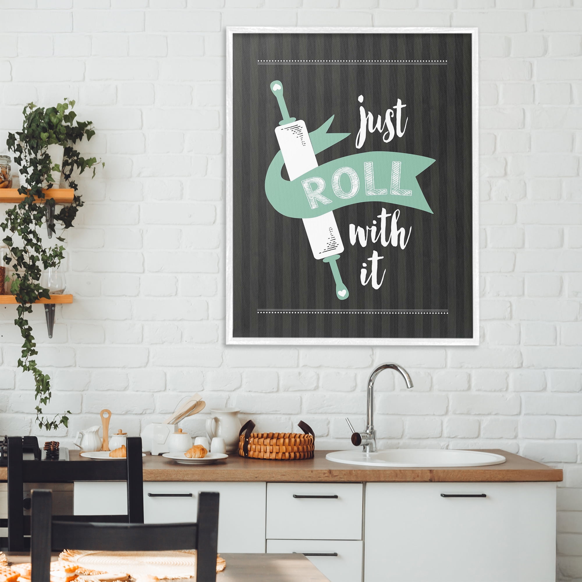 Roll With It Black & Green White Framed Giclee Art, design by Lettered and Lined