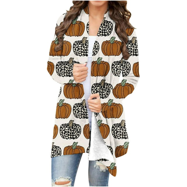LOVZFMLL Cardigan for Women's Fashion Halloween Printed Long Sleeved Cardigan Jacket Tops