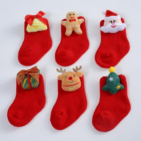 

Cute 3D Cartoon Christmas Design Anti-Skid Baby Sock Christmas Socks(Set of 6)Assorted One Size