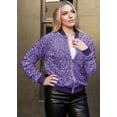 thumbnail image 3 of Women's Sparkly Sequin Jacket Glitter Front Zipper Jacket with Ribbed Cuffs Bomber Jacket for Party Christmas, Purple, X-Large, 3 of 6