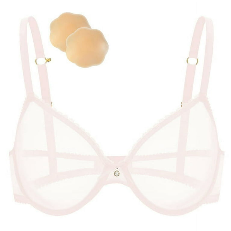 Wingslove Women's Sexy Sheer Bra Unlined Underwire Support See Through  Everyday Bra with Silicone Nipple, Pink 36D 