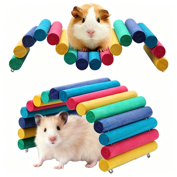 ZULAR 2Pcs Wooden Hamster Bridge, Flexible Natural Wooden Ladder Bridge Tunnel Hideout, Hamster Cage Accessories for Small Animals Guinea Pig, Rat, Chinchilla, Gerbil, Mice, Mouse (Colorful)