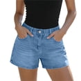 thumbnail image 3 of ClodeEU Women's Elaist Waist Denim Shorts,Casual Stretch Jean Shorts with Pockets Light Blue,Women's Plus S, 3 of 9