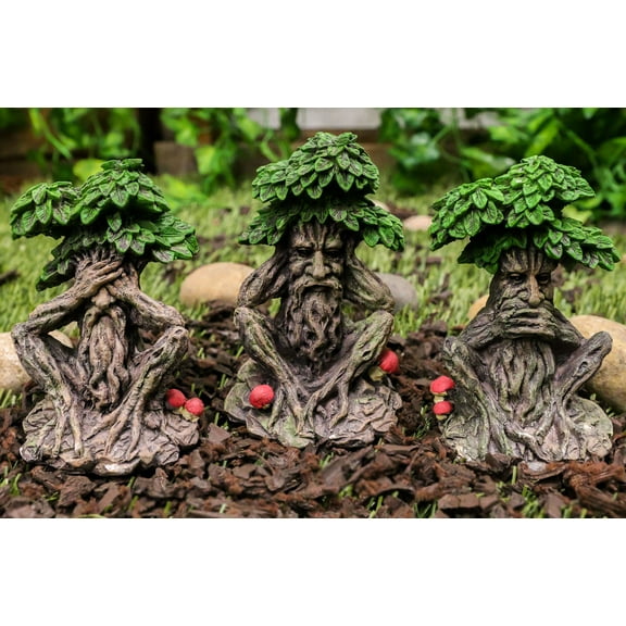 Wiccan Forest Spirit Deity See Hear Speak No Evil Greenman Tree Ents Statue Set