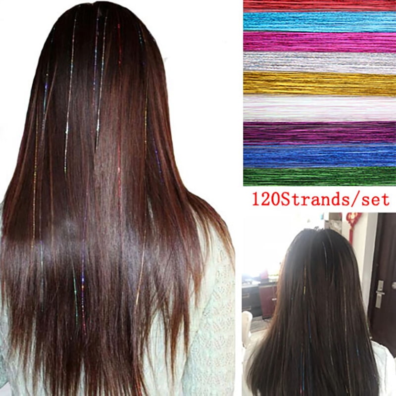 120 Strands Hair Tinsel Bling Silk Hair Flare Strands Glitter Rainbow Hair  Decor 