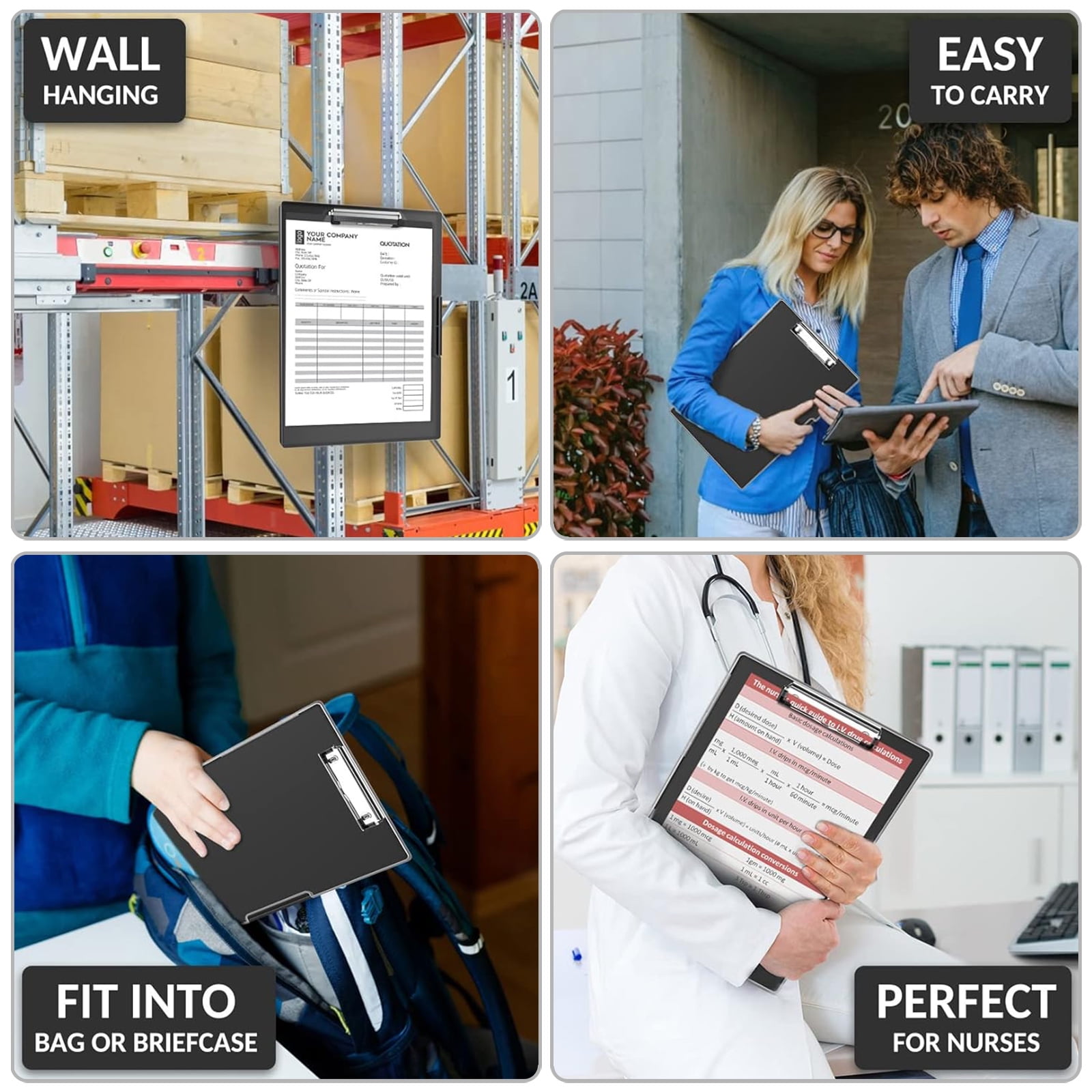 AGCAN Clipboard with Storage Case, Heavy Duty Foldable Clip Boards 8.5x11, Clearview Dry Erase Nursing Clipboard, School Office Supplies, Black