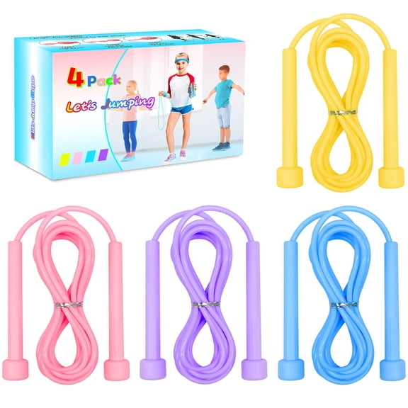 Jump Rope for Kids, 4 Pack Soft Durable PVC Kids Skipping Rope Adjustable Length Jumping Skip Ropes for Boys, Girls, Children, Students Outdoor Sport Exercise Fitness Weight Loss