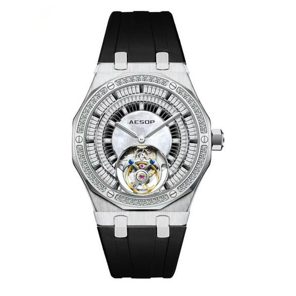 AESOP Tourbillon Skeleton Automatic Self-winding Mechanical Wrist Watch Men Sapphire Crystal Diamond Business Hollow Waterproof Clock Man Luminous Steel Rubber Wristwatch