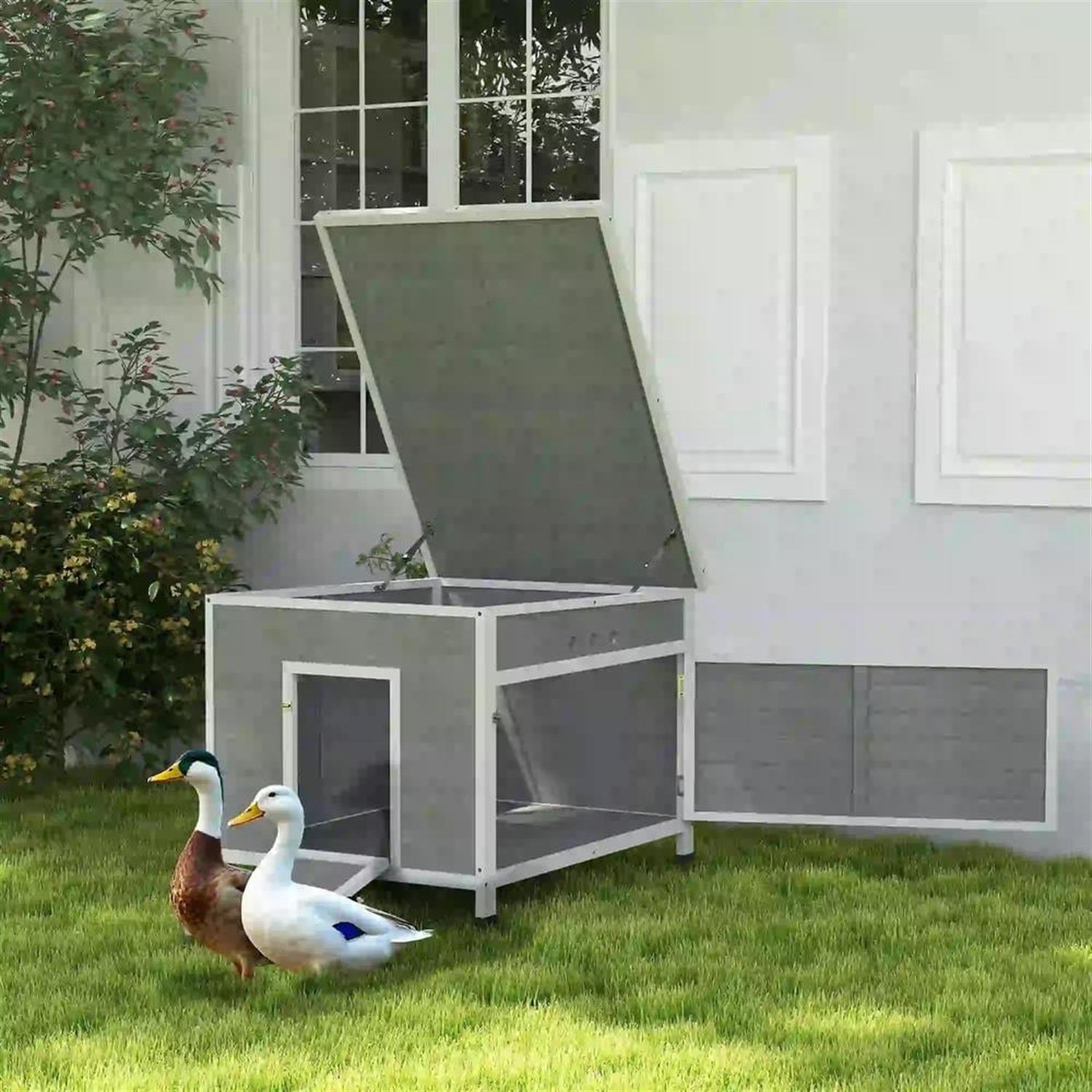 Demi Bonn 30" Wooden Duck House with Openable Roof & Double Doors, Removable Floor, Outdoor Chicken Coop, Large Rabbit Hutch, Gray