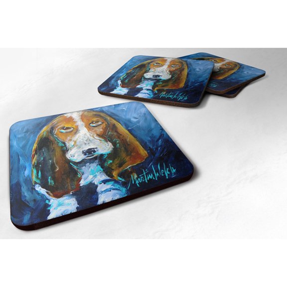 Carolines Treasures MW1082FC Dog - Basset Hound You talkin bout me Foam Coaster Set of 4 3 1/2 x 3 1/2 multicolor