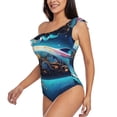 thumbnail image 5 of Daiia Vintage Colorful Patterned Dolphin Women's One Piece Swimsuits Personalized One Shoulder Swimwear Asymmetric Ruffle Bathing Suits-XX-Large, 5 of 8