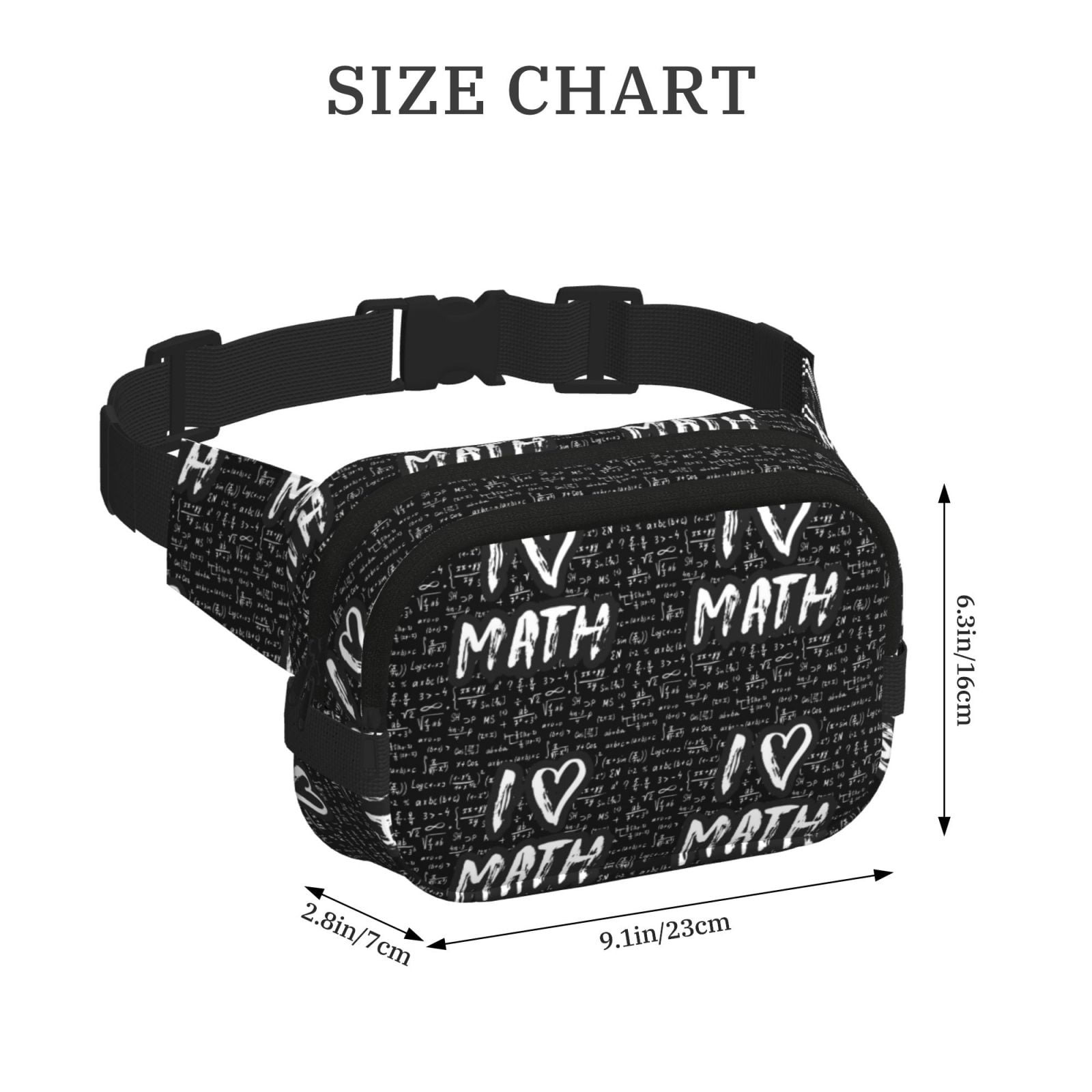 Picia I love Math Print Square Double-Layer Waist Bag Mini Adjustable Waist Belt Bag Exercise Running Travel Hiking
