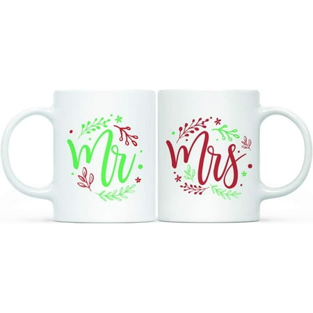

CTDream 11oz. Funny Christmas Coffee Mug Gag Couple Gift Mr Mrs 2-Pack Office Coworker Family White Elephant Gift Ideas Under $10 or $15