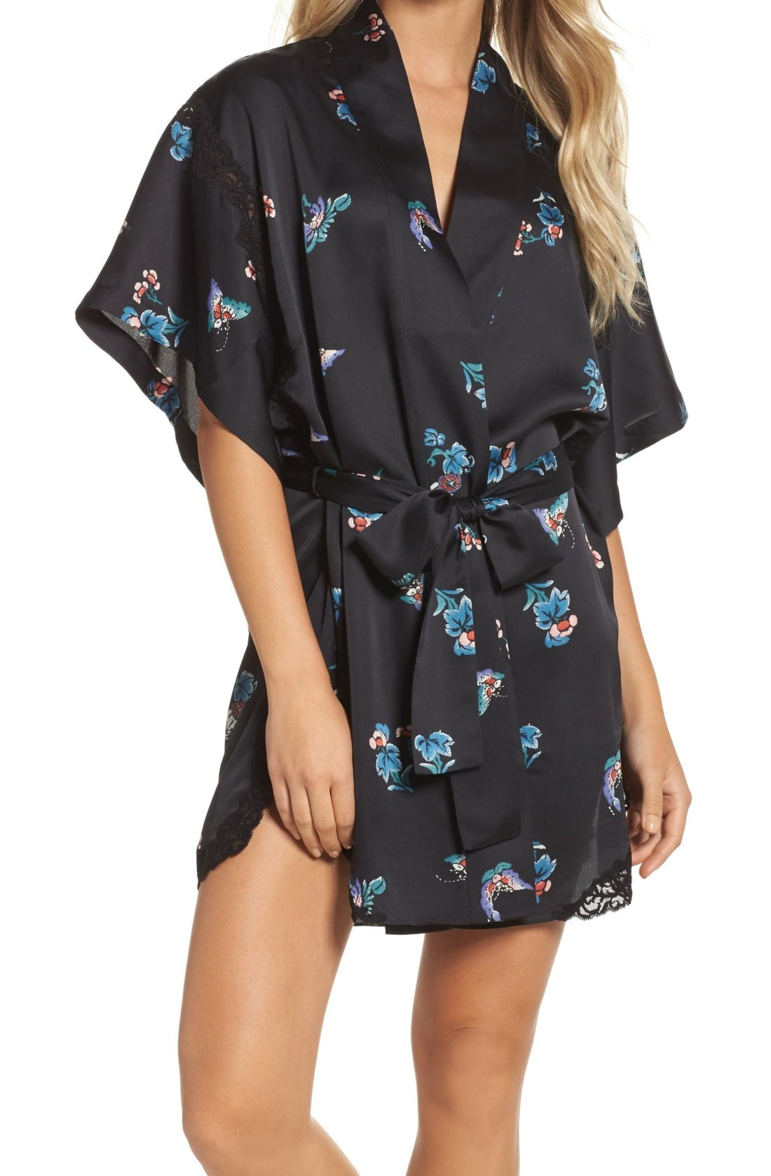 Natori Natori NEW Black Womens Size Large L FloralPrinted Robe