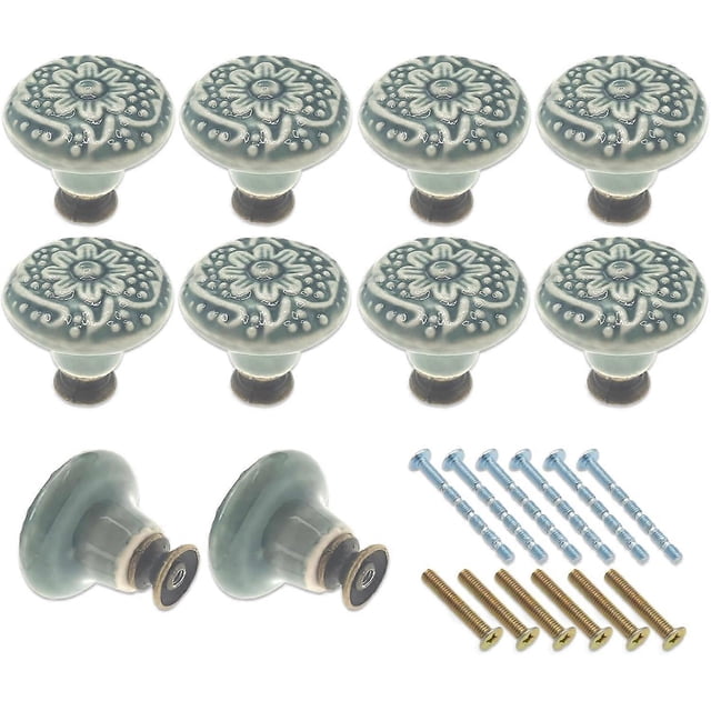 Paquete de 10 pomos de cerámica para tocador, pomos de cajón retro verdes, tiradores decorativos para gabinete y manijas