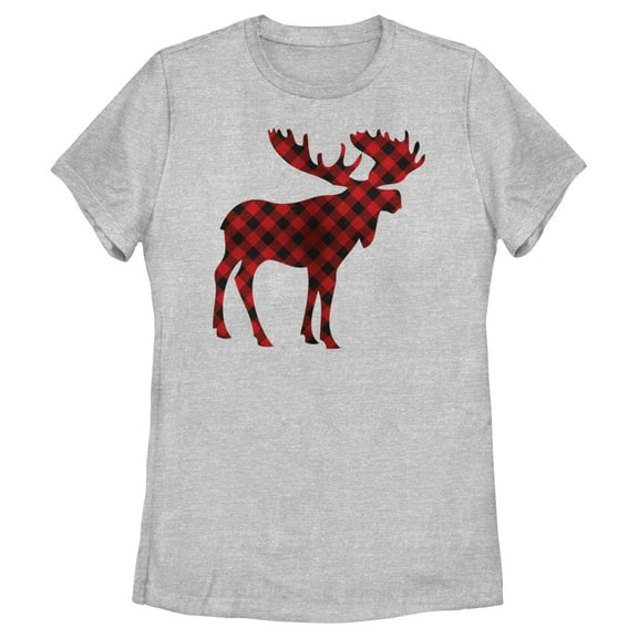 Women's Lost Gods Christmas Plaid Moose  Graphic Tee Athletic Heather Medium