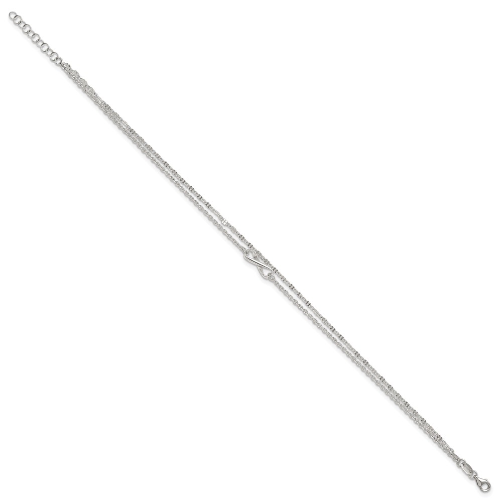 Sterling Silver Polished Infinity Double Strand 9 inch with 1 inch Extension Anklet