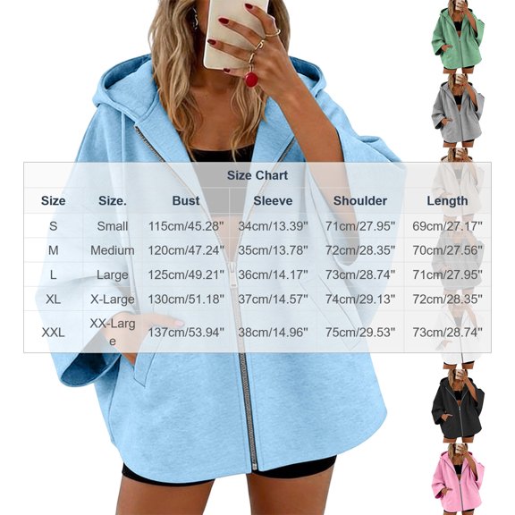 Perfectbot Women's Elbow-Length Sleeve Zip Up Hoodie Oversized Baggy Hooded Sweatshirt with Pockets