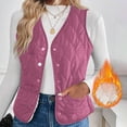 thumbnail image 2 of ThriftyPlait Women V Neck Quilted Vest Reversible Fleece Lined Snap Button Dual Pocket Jacket Layering Sleeveless Outer Coat for Fall, 2 of 9