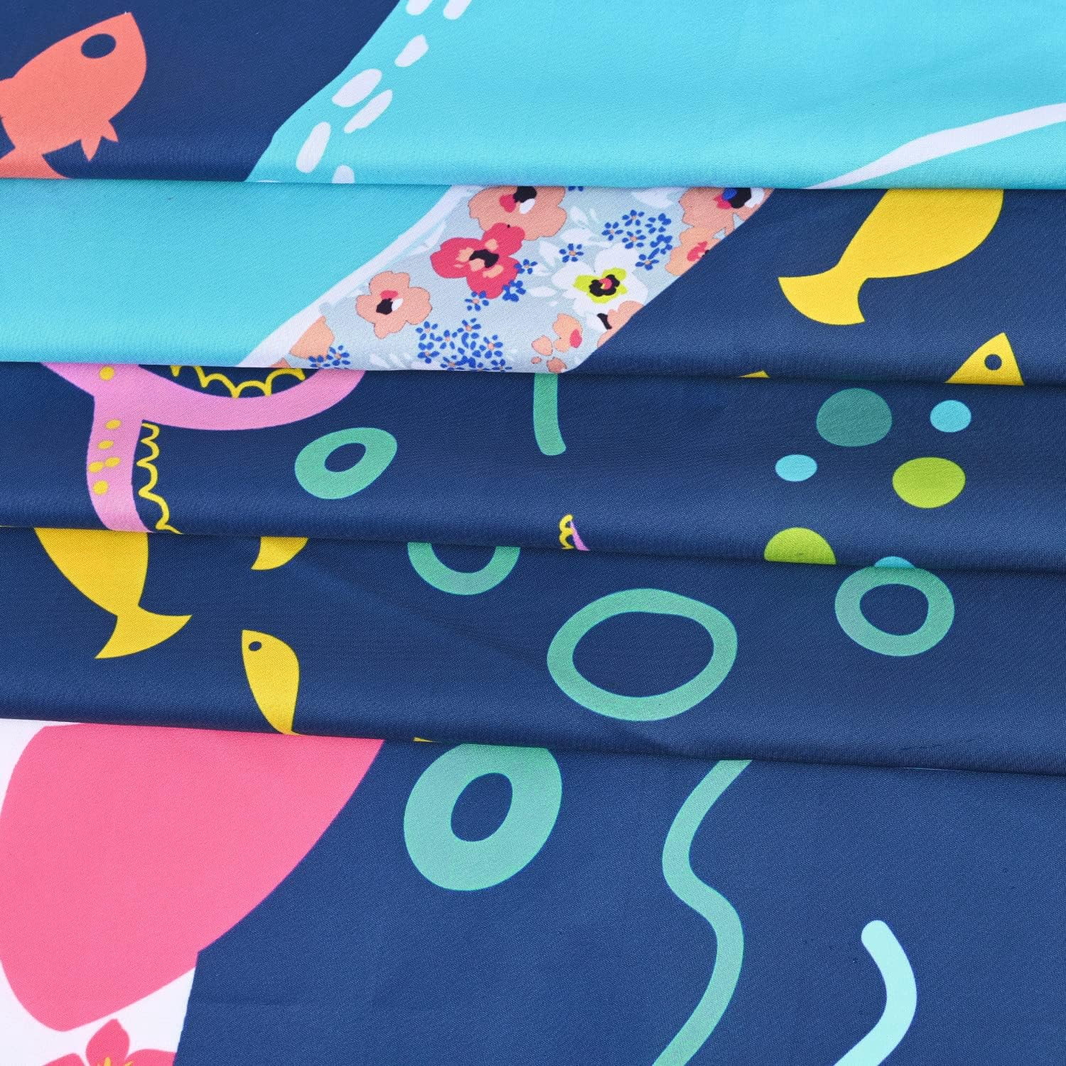 Fish Shower Curtain, Kids Shower Curtains Set with 12 Hooks, Whale Shower Curtain, Sea Animal Bathroom Decor Curtain for Girls and Boys, 72 ''''W x72 ''''H
