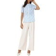 thumbnail image 2 of INSPIRE CHIC Summer Floral Blouses for Women's Ruffle Neck Puff Short Sleeve Smocked Shirts XS White Blue, 2 of 6