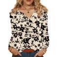thumbnail image 1 of Women's 2025 Fall Pleated V-Neck Blouse Maple Leaf Season Versatility Ice Rink To Office Transition Button Down Shirt Loose Fit Casual Top Long Sleeve Breathable Poly-Cotton Gray XXL, 1 of 6