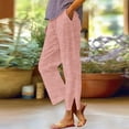 thumbnail image 4 of Zynviq High Rise Women Pants Casual Drawstring Cotton Linen Side Slit Striped Beach Pants Women's Trousers,XL, 4 of 6
