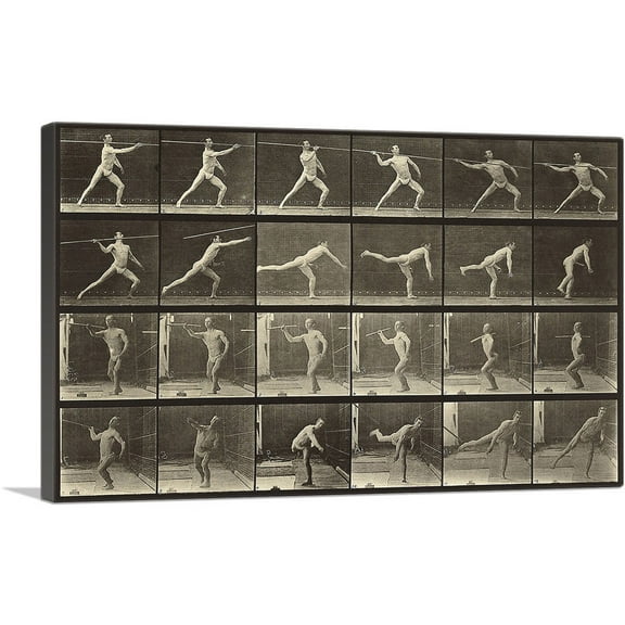 ARTCANVAS Animal Locomotion - Man Throwing Spear Canvas Art Print by Eadweard Muybridge - Size: 12" x 8" (0.75" Deep)