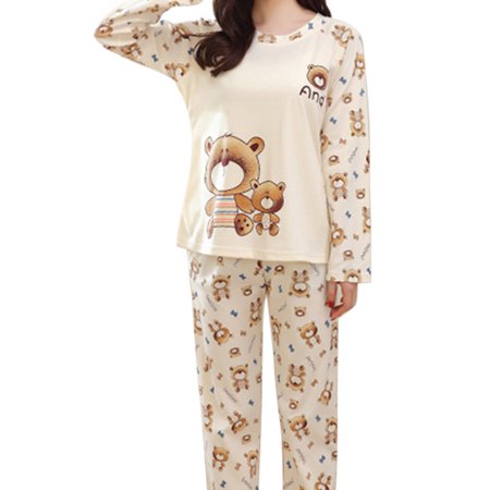

Women Cartoon Print Long Sleeve Autumn Winter Pajama Set Sleepwear 2pcs