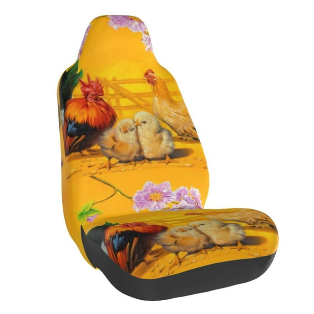Wukai The Chicken Family Full Set Car Seat Covers with Soft Padding Universal Auto Front Seats Protector and Cushion Mat