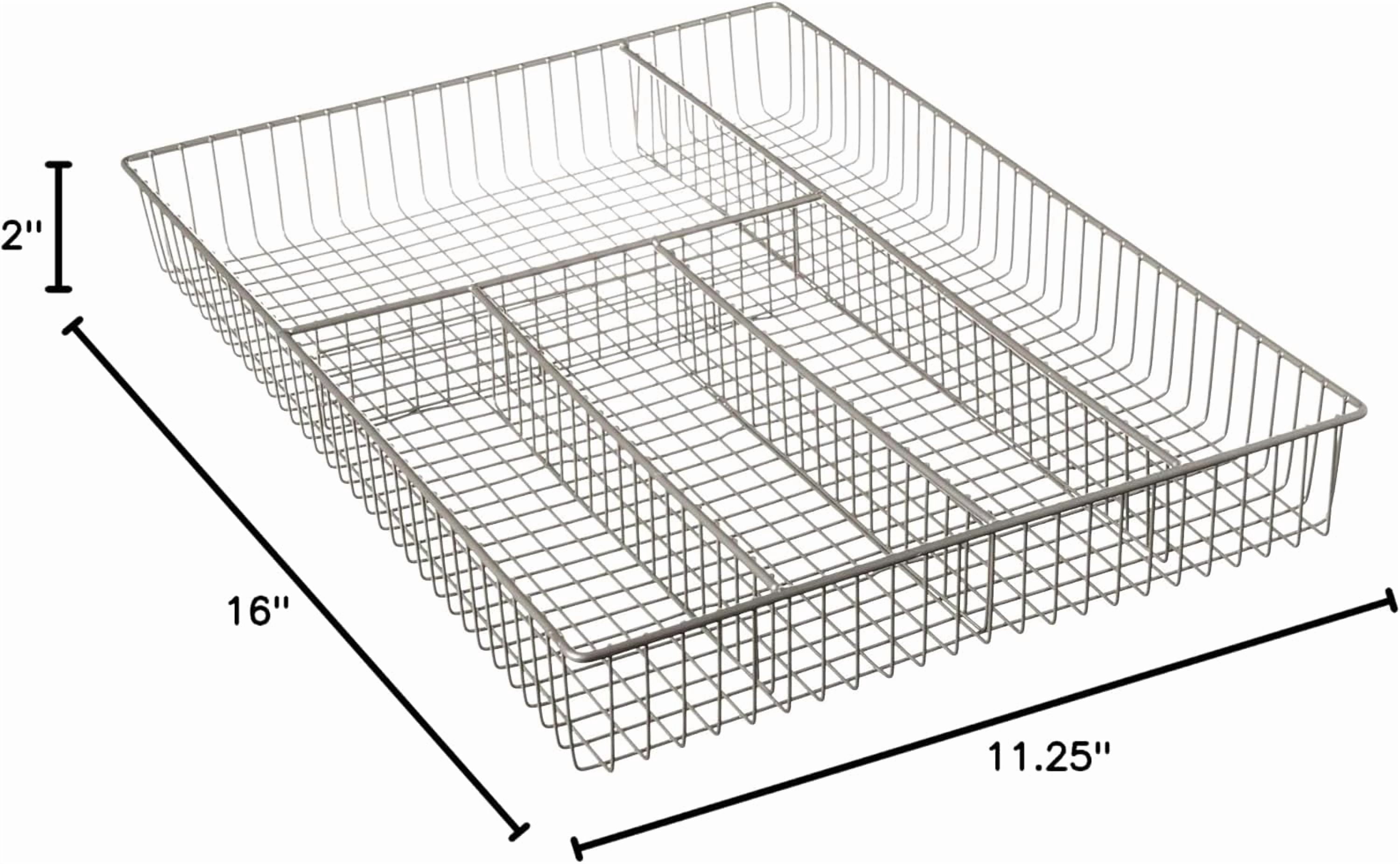 Large Wire Silverware Drawer Organizer 5 Compartment Utensil Holder Satin Nickel Finish Metal Divider Tray for Flatware Cutlery Organization 11 Inch Wide