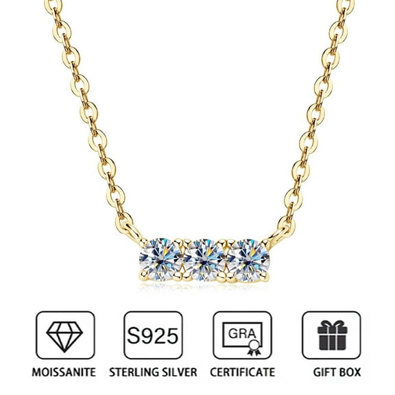 Atobao Moissanite Pendant Necklace for Women, D Color VVS1 Clarity 925 Sterling Silver 3 Stone Pendant for Mon Wife Birthday