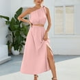 thumbnail image 2 of Drindf Dresses for Women 2023 Casual 2 Piece Solid Maxi Dress Summer One Shoulder Crop Top High Waisted Maxi Dress Trendy Split Skirt Set Boho Dress, 2 of 7