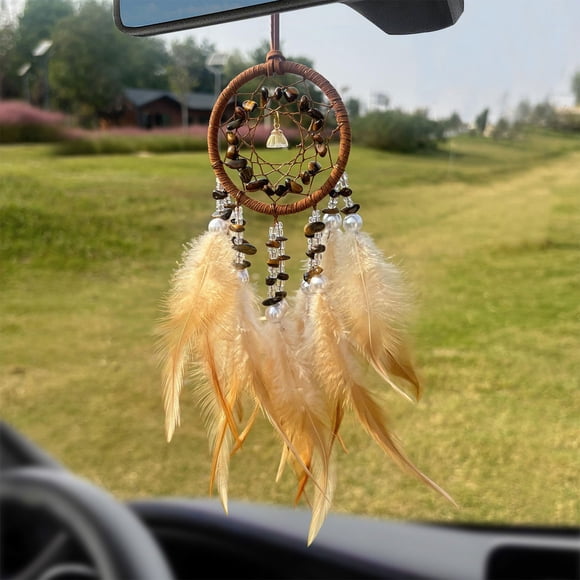 ABPWLY Dream Catcher Wind Chime 18.50 Inches with Crystal Stones Feathers Hanging Ornament for Car Home Wall Decor Pink Beige Orange Red Blue Green