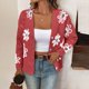 thumbnail image 1 of Chaqueta y abrigo informal sin mangas y sin capucha para mujer, de invierno, holgada, informal, con estampado floral, con botones, de punto, de manga larga, tipo cárdigan, abrigo para mujer, 1 of 9