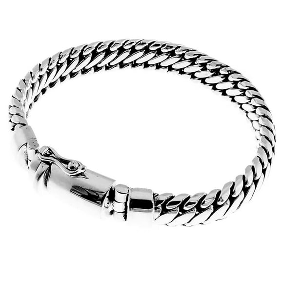 10mm Wide Heavy Snake Chain Bali 925 Sterling Silver Mens Bracelet, 7-9"