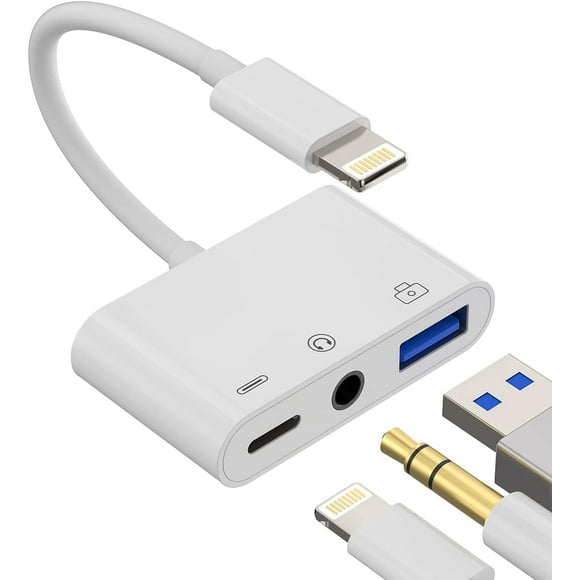 shiyou-Lightning to 3.5mm Headphone Jack(3in1)USB Charger AUX Audio Cable Dongle for Iphone Adapter OTG for Apple 13 12 11 Pro Max XR X 8 7Plus Ipad Camera Card Reader Mouse Keyboard Memory Stick Fla