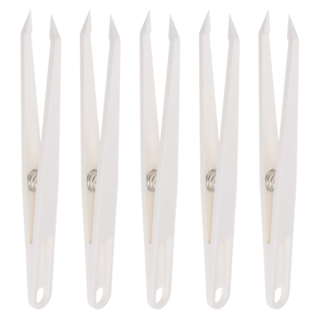 Unique Bargains Sticker Tweezers for Crafting Straight Pointed Tip with Spring, White, 5 Pieces