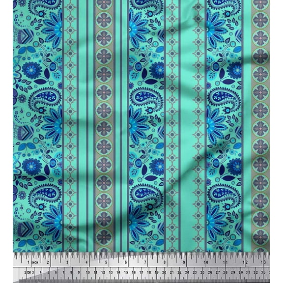 Soimoi Cotton Duck Fabric Stripe,Floral & Paisley Print Fabric by The Yard 42 Inch Wide