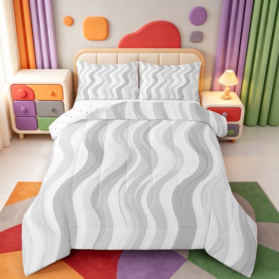 Erosebridal Minimalist Striped Full Size Comforter Sets,Contemporary Geometric Lines Bedding Comforter Set,Reversible,3 Pieces,1 Comforter and 2 Pillowcases