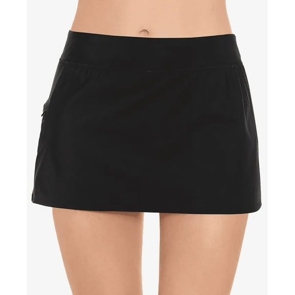 Swim Solutions BLACK Tummy-Control Zip-Pocket Swim Skirt, US 10