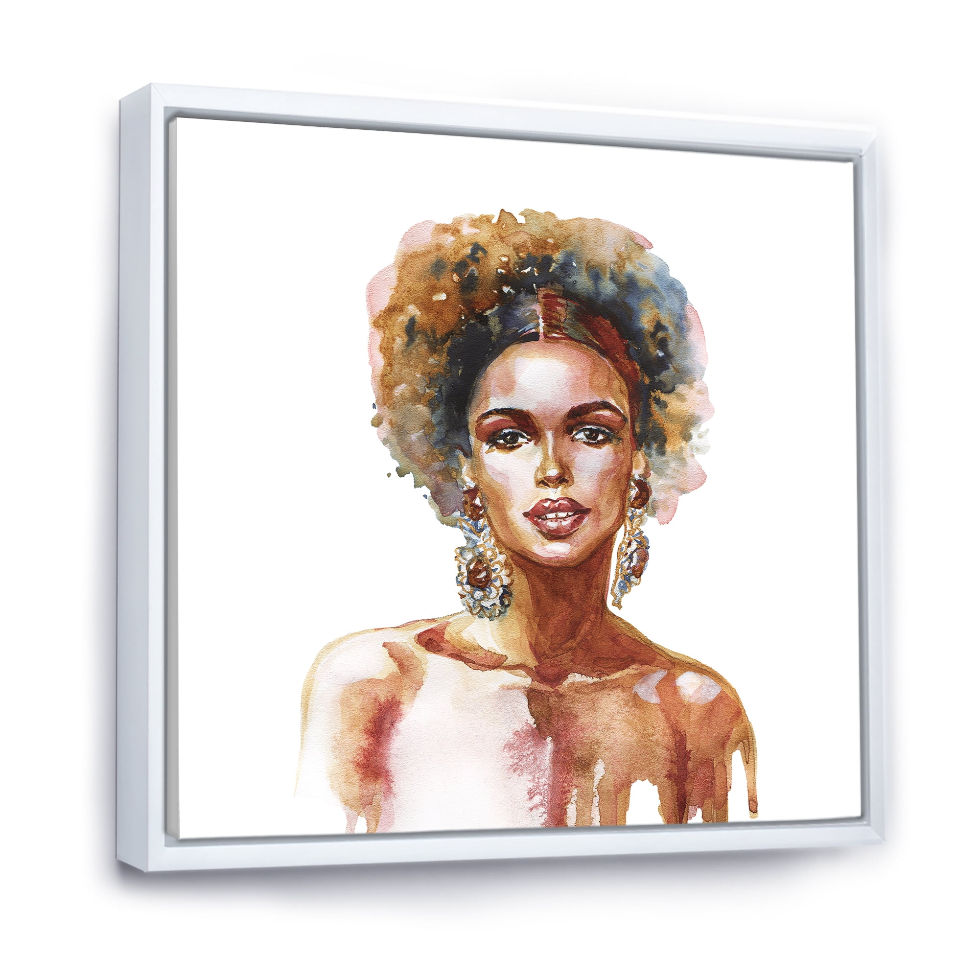 Designart 'Portrait of Afro American Woman V' Modern Framed Canvas Wall Art Print