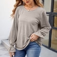 thumbnail image 5 of ShomPort Women's Casual Puff Long Sleeve T-Shirts Trendy V-Neck Loose Dressy Tunic Tops for Leggings, 5 of 7