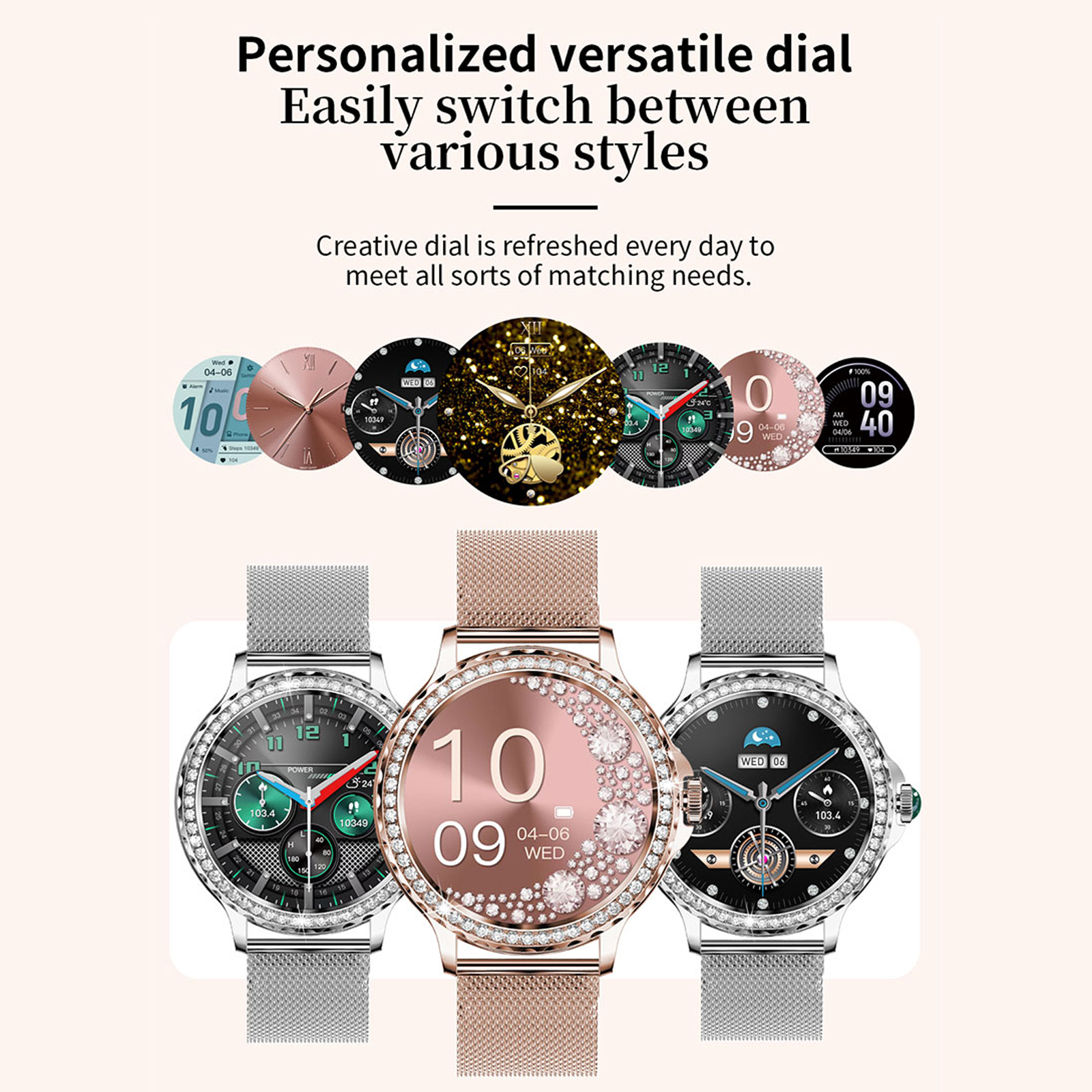 AMOLEDMingdaln 42mm Smart Watch for Women, fits for Android and Iphone Devices,with IP68 Waterproof/150+ Sport Modesperfect gift2 strapsGold
