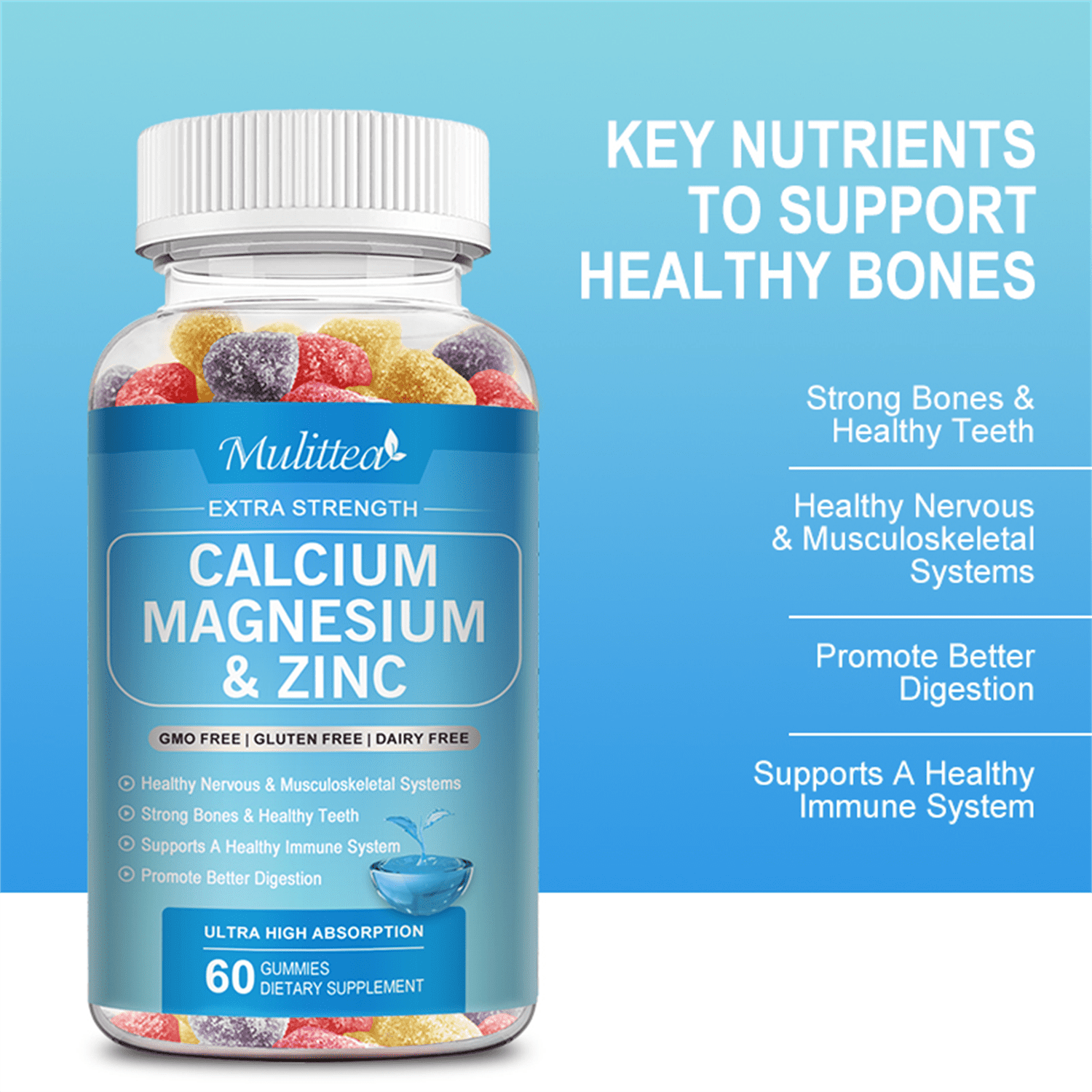 Calcium, Magnesium and Zinc Gummies with Vitamin D3 - Supports Bone Health & Immune Function - Dietary Vitamin Supplements for Women, Men(2 Pack)