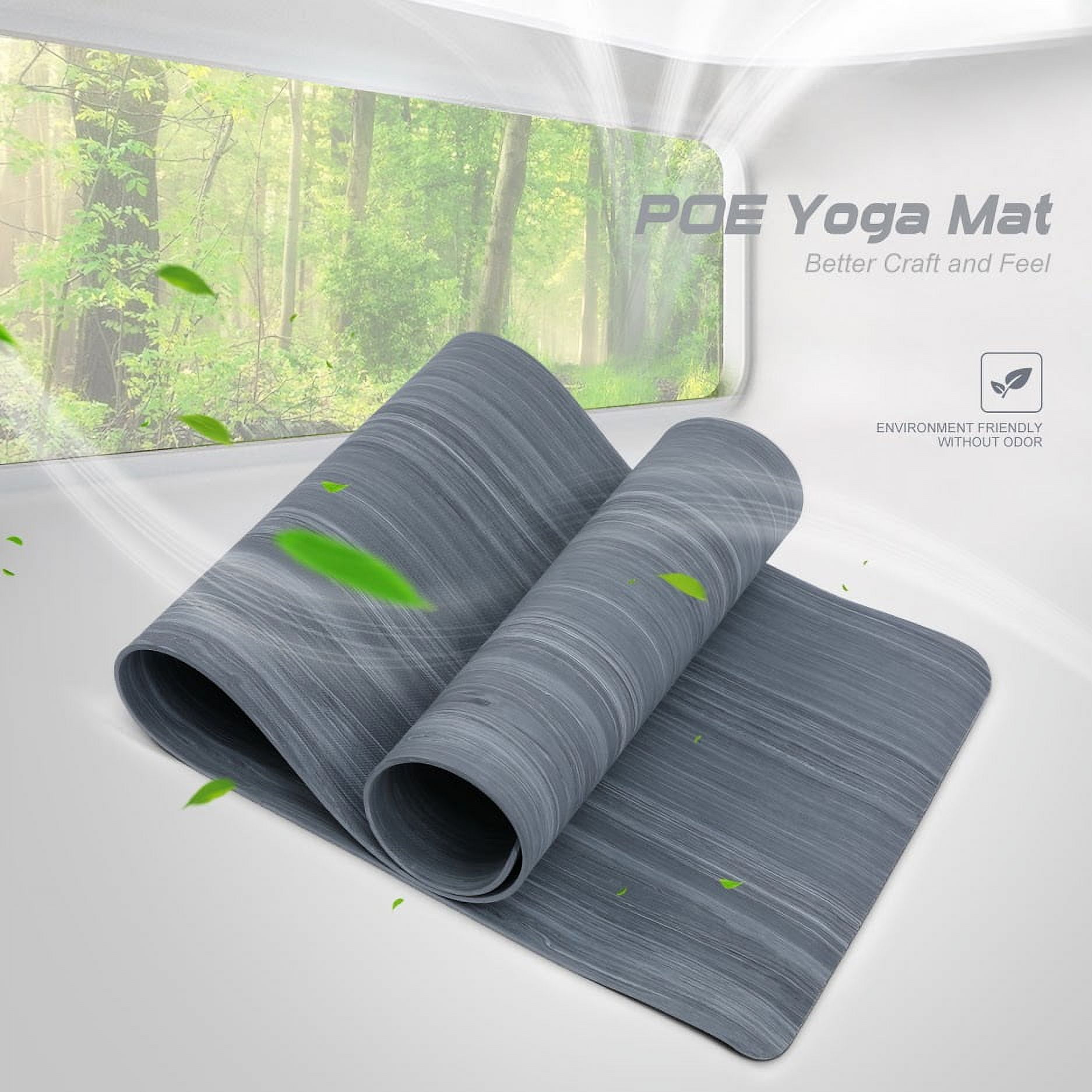 Tikaton Yoga Mat, Eco Friendly POE Yoga Mat Non-Slip Exercise & Fitness Mat with Carrying Strap, Workout Mat 1/4 inch 72" L x 24" W(Gray)