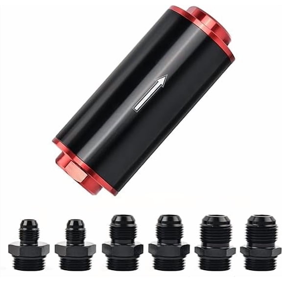 Inline Fuel Filter 100 Micron with 6AN 8AN 10AN Adapter Universal 50MM Red